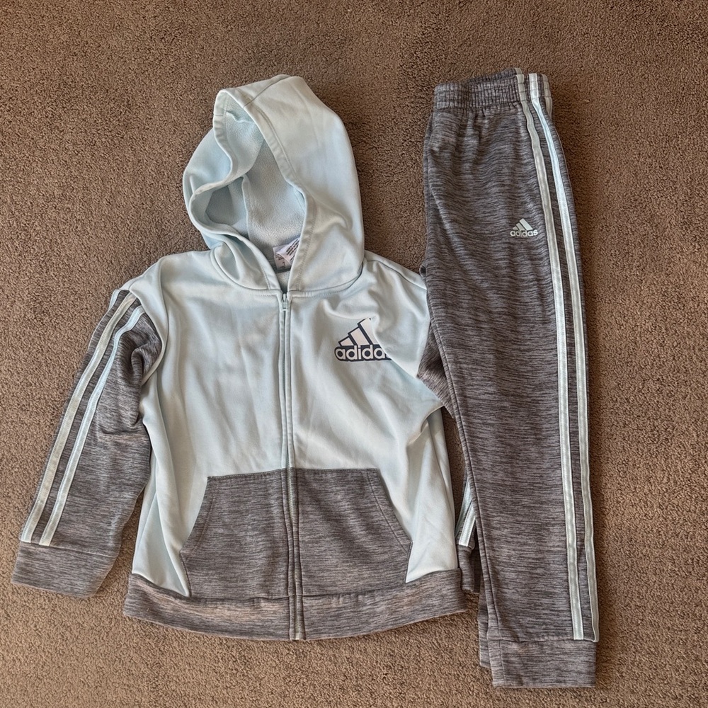 Adidas Kids' Light Blue and Gray Jogger Set